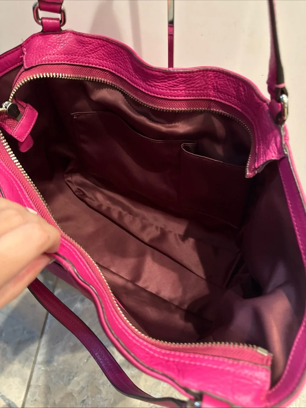 Coach Park Leather Carrie Tote Dark Pink Purse Shoulder Bag F23284